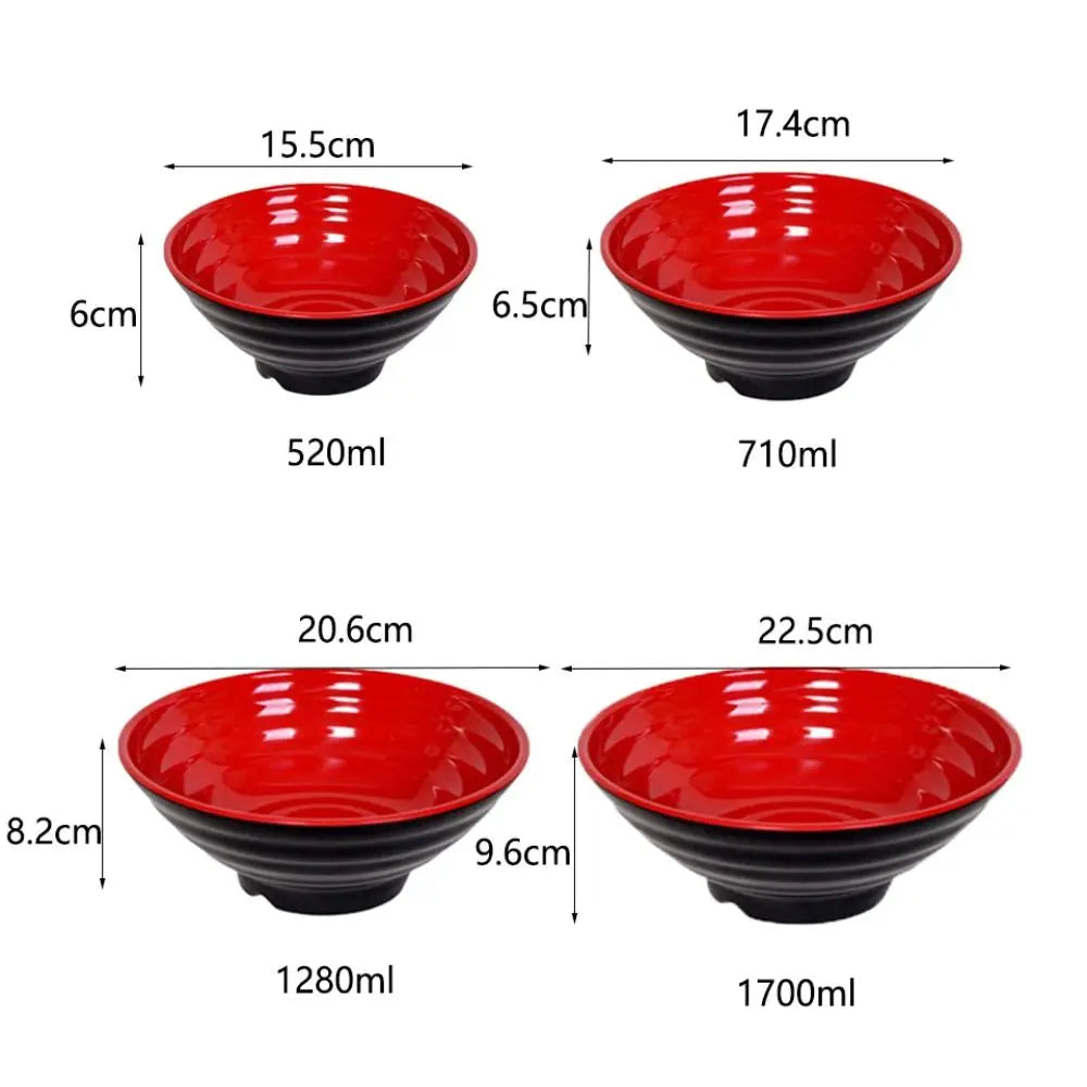 Tableware Melamine Ramen Bowl Red and Black Japanese Style Fruit Salad Bowl Heat Safe Fall-Resistant Soup Bowl Restaurant