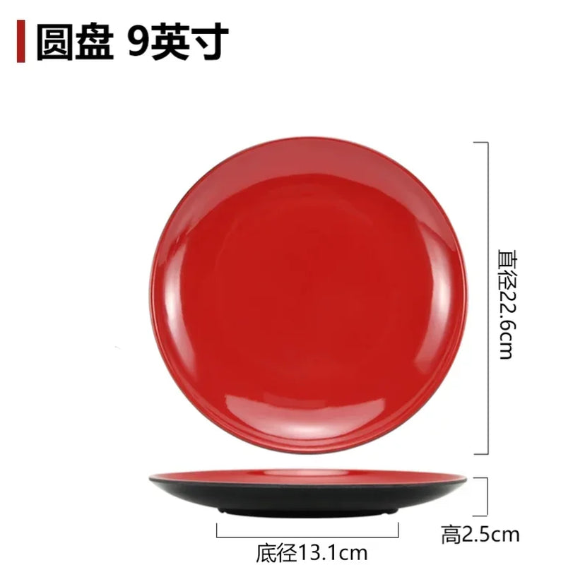 Black and Red Melamine Bowls, Buffet Plates, Ramen Bowl, Soup, Salad Bowl, Plastic Bowls, Kitchenware, Restaurant Supplies