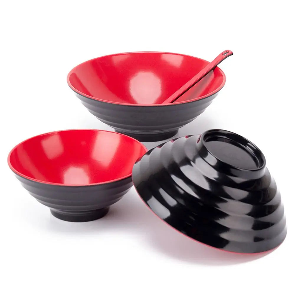 Tableware Melamine Ramen Bowl Red and Black Japanese Style Fruit Salad Bowl Heat Safe Fall-Resistant Soup Bowl Restaurant