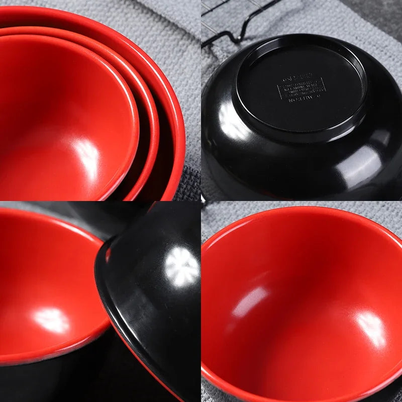 Black and Red Melamine Bowls, Buffet Plates, Ramen Bowl, Soup, Salad Bowl, Plastic Bowls, Kitchenware, Restaurant Supplies