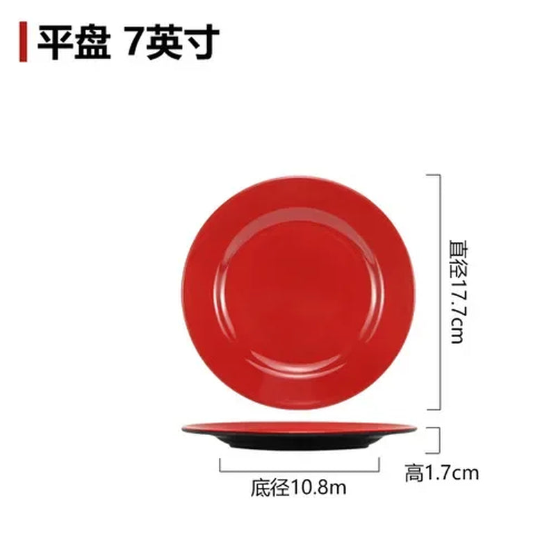 Black and Red Melamine Bowls, Buffet Plates, Ramen Bowl, Soup, Salad Bowl, Plastic Bowls, Kitchenware, Restaurant Supplies