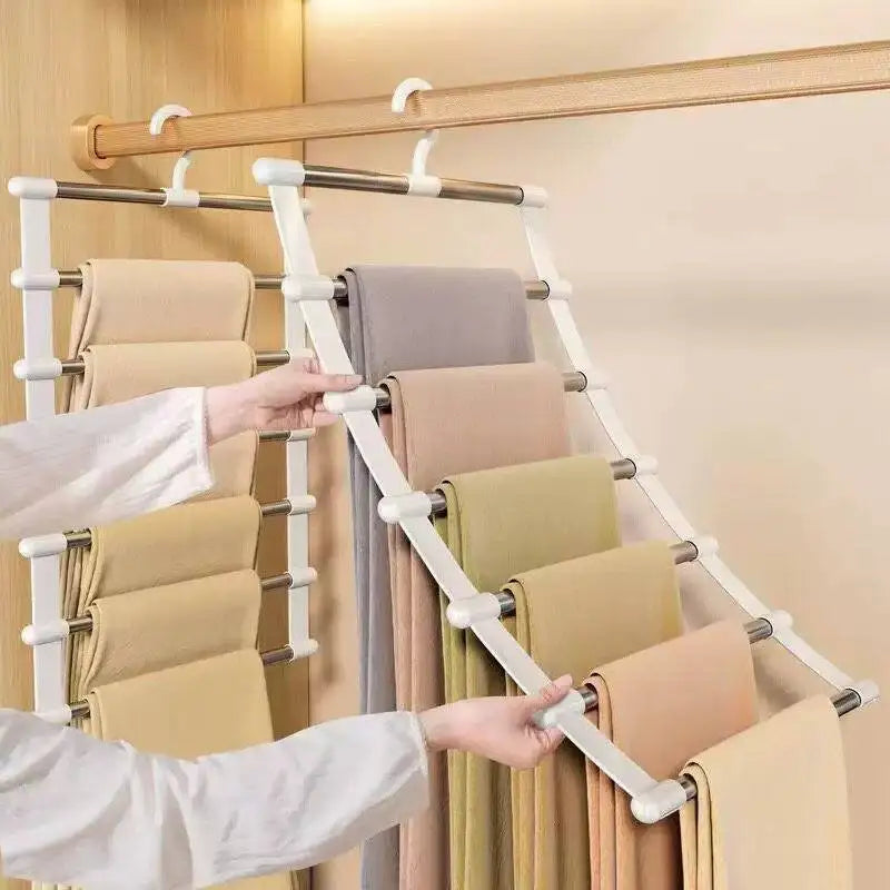 NEW Multi-Layer Pants Hanger Space Saving Closet Organizer Foldable Trousers Clothes Rack Wardrobe Storage with Non Slip Clips