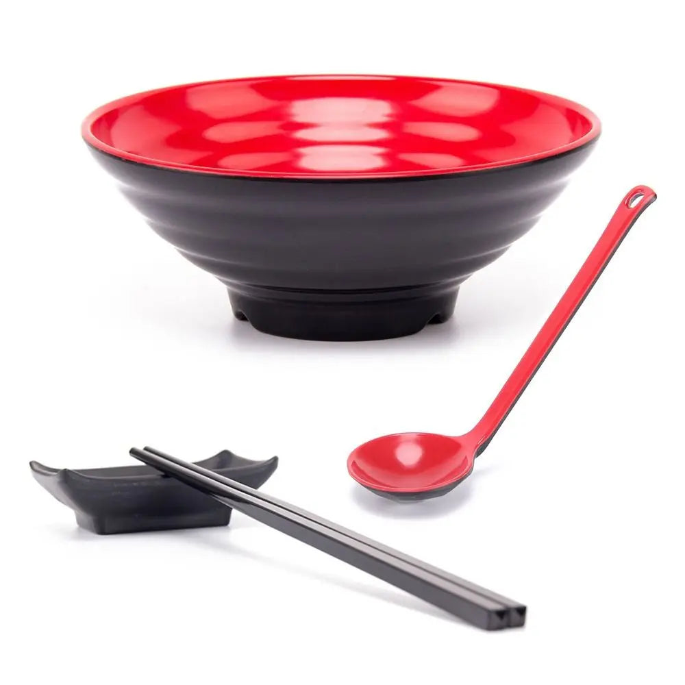 Tableware Melamine Ramen Bowl Red and Black Japanese Style Fruit Salad Bowl Heat Safe Fall-Resistant Soup Bowl Restaurant