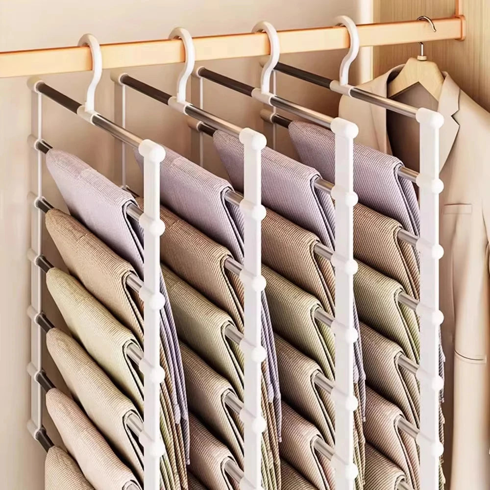 NEW Multi-Layer Pants Hanger Space Saving Closet Organizer Foldable Trousers Clothes Rack Wardrobe Storage with Non Slip Clips