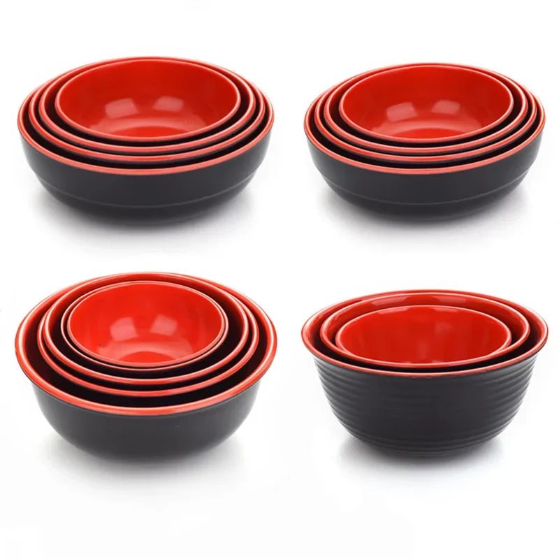 Black and Red Melamine Bowls, Buffet Plates, Ramen Bowl, Soup, Salad Bowl, Plastic Bowls, Kitchenware, Restaurant Supplies