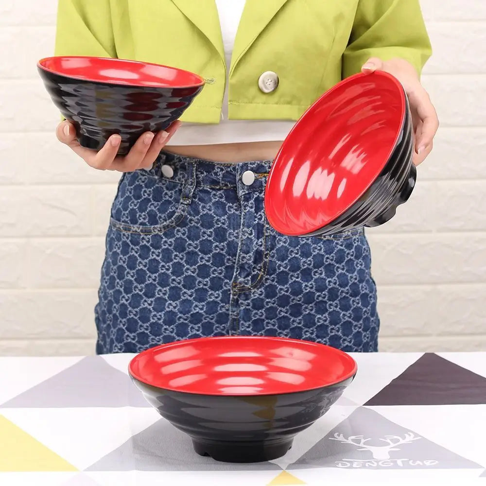 Tableware Melamine Ramen Bowl Red and Black Japanese Style Fruit Salad Bowl Heat Safe Fall-Resistant Soup Bowl Restaurant