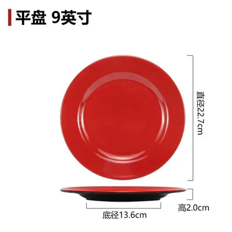 Black and Red Melamine Bowls, Buffet Plates, Ramen Bowl, Soup, Salad Bowl, Plastic Bowls, Kitchenware, Restaurant Supplies