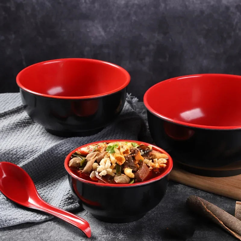 Black and Red Melamine Bowls, Buffet Plates, Ramen Bowl, Soup, Salad Bowl, Plastic Bowls, Kitchenware, Restaurant Supplies