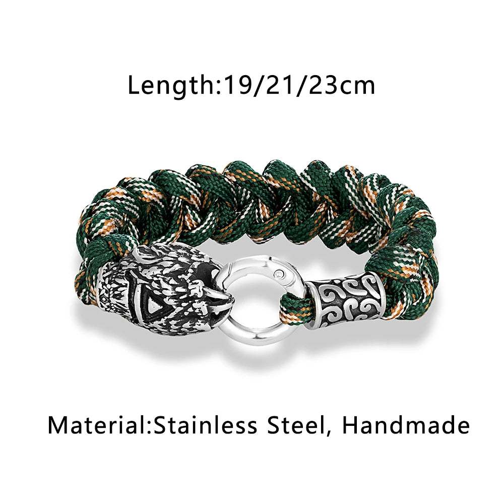 Vikings Runes Bear Claw Survival Bracelet Stainless Steel Norse Wolf Braided Paracord Rope Wristband Men Charm Handmade Jewelry