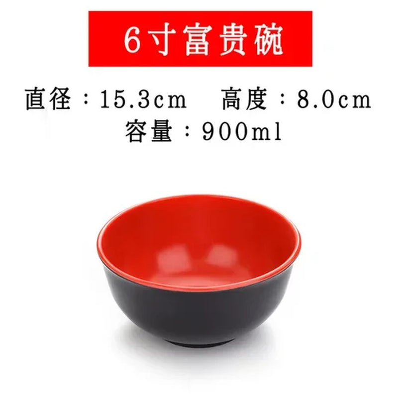 Black and Red Melamine Bowls, Buffet Plates, Ramen Bowl, Soup, Salad Bowl, Plastic Bowls, Kitchenware, Restaurant Supplies