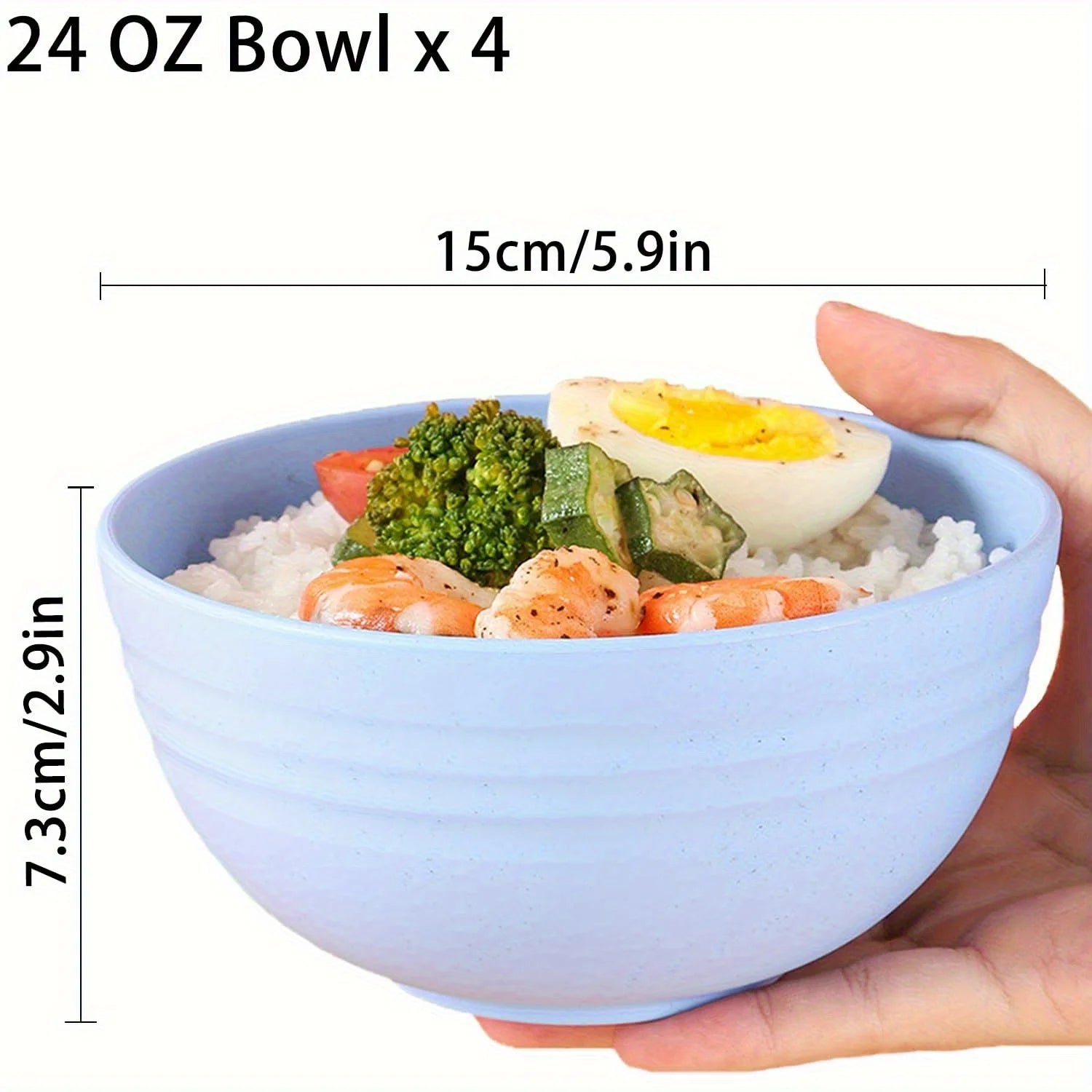 4-Piece Non Fragile Grain Bowl Set -24 Ounce PP Plastic Bowl for Soup/Rice/Grains - Microwave and Dishwasher Safe