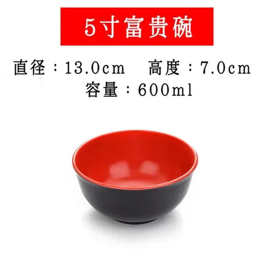 Black and Red Melamine Bowls, Buffet Plates, Ramen Bowl, Soup, Salad Bowl, Plastic Bowls, Kitchenware, Restaurant Supplies