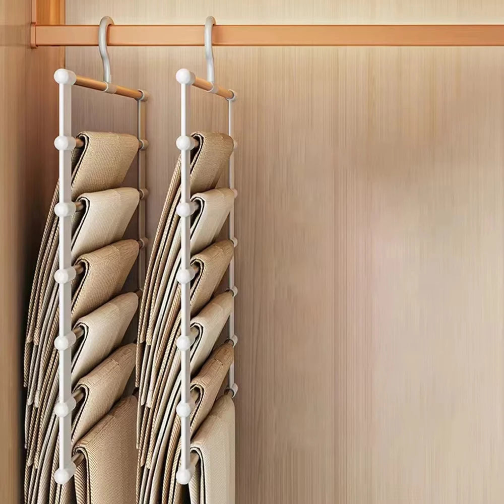 NEW Multi-Layer Pants Hanger Space Saving Closet Organizer Foldable Trousers Clothes Rack Wardrobe Storage with Non Slip Clips