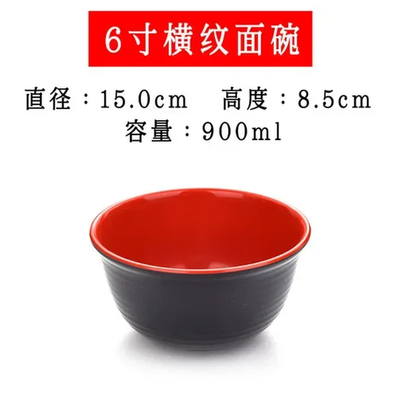 Black and Red Melamine Bowls, Buffet Plates, Ramen Bowl, Soup, Salad Bowl, Plastic Bowls, Kitchenware, Restaurant Supplies