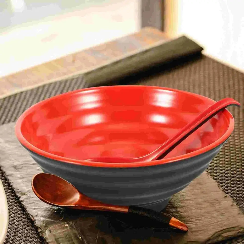 Tableware Melamine Ramen Bowl Red and Black Japanese Style Fruit Salad Bowl Heat Safe Fall-Resistant Soup Bowl Restaurant